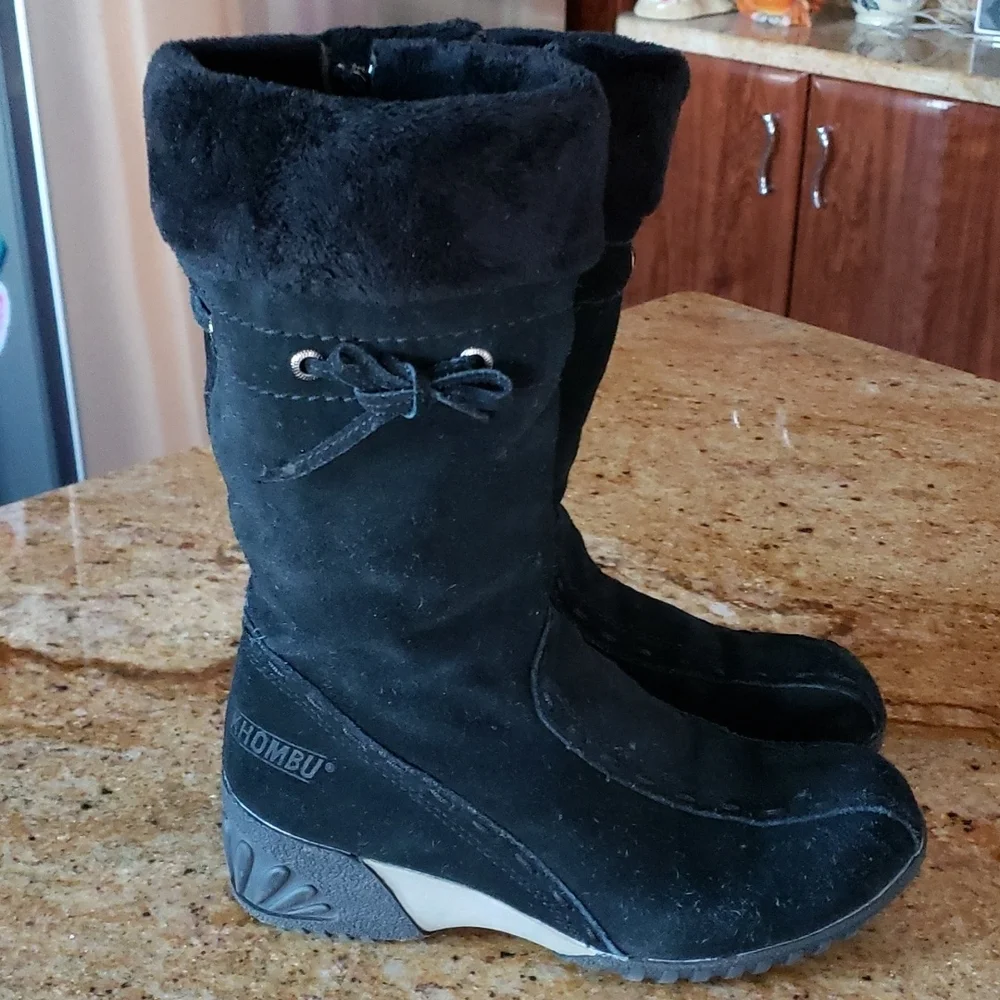 KHOMBU ALLANA SUEDE LEATHER WINTER BOOTS LINED SIDE ZIPPER SIZE 7M BLACK